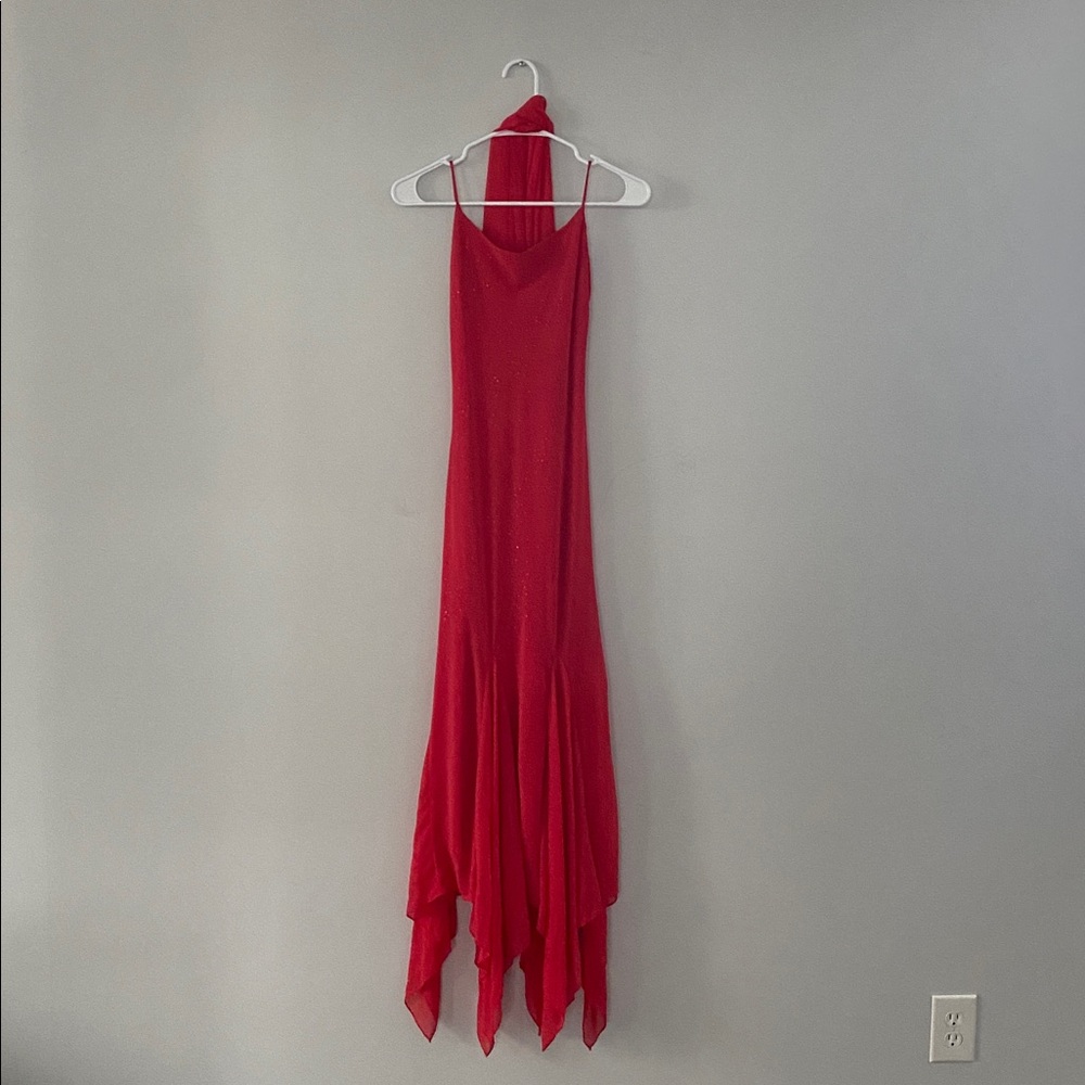 Chica’s Elegant Red Shimmer Dress with Shear Shall